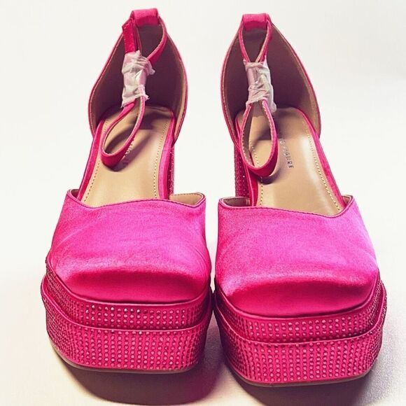 FASHION TO FIGURE MARTINE 2 GEMMED WIDE WIDTH PLATFORM PUMPS Hot Pink Size 7 New - Picture 4 of 17